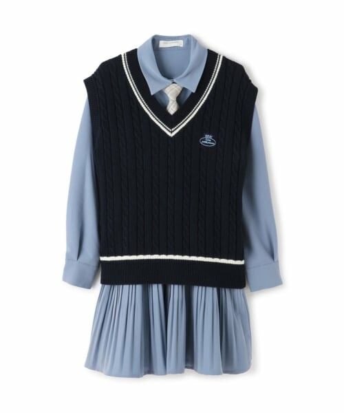 pom ponette junior / ポンポネット ジュニア ミニ丈・ひざ丈ワンピース | 【セットアイテム】プリーツシャツワンピ＋ニットベストセット | 詳細13