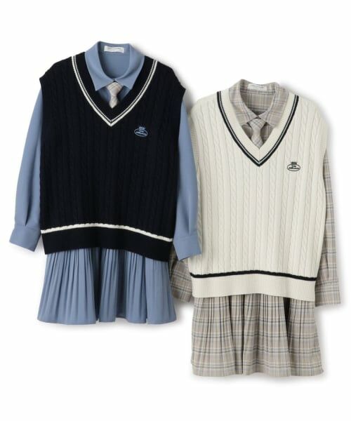 pom ponette junior / ポンポネット ジュニア ミニ丈・ひざ丈ワンピース | 【セットアイテム】プリーツシャツワンピ＋ニットベストセット | 詳細14