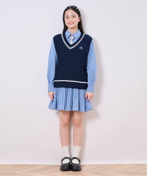 pom ponette junior / ポンポネット ジュニア ミニ丈・ひざ丈ワンピース | 【セットアイテム】プリーツシャツワンピ＋ニットベストセット | 詳細17