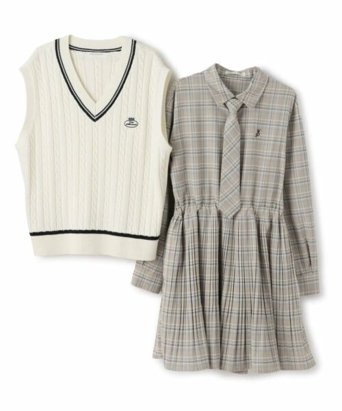 pom ponette junior / ポンポネット ジュニア ミニ丈・ひざ丈ワンピース | 【セットアイテム】プリーツシャツワンピ＋ニットベストセット | 詳細2