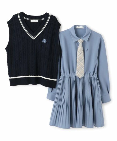 pom ponette junior / ポンポネット ジュニア ミニ丈・ひざ丈ワンピース | 【セットアイテム】プリーツシャツワンピ＋ニットベストセット | 詳細3