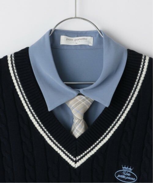 pom ponette junior / ポンポネット ジュニア ミニ丈・ひざ丈ワンピース | 【セットアイテム】プリーツシャツワンピ＋ニットベストセット | 詳細4