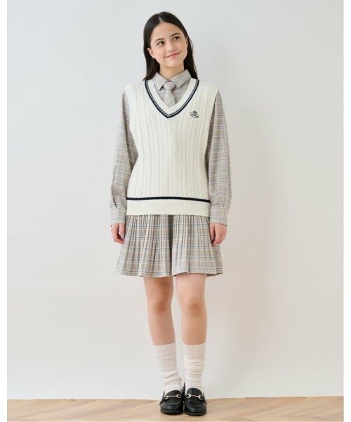 pom ponette junior / ポンポネット ジュニア ミニ丈・ひざ丈ワンピース | 【セットアイテム】プリーツシャツワンピ＋ニットベストセット（グレー）