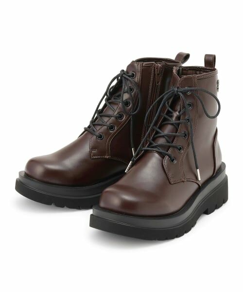 pom ponette junior / ポンポネット ジュニア ブーツ（ショート丈） | 【軽量ソール】厚底レースアップブーツ（茶）