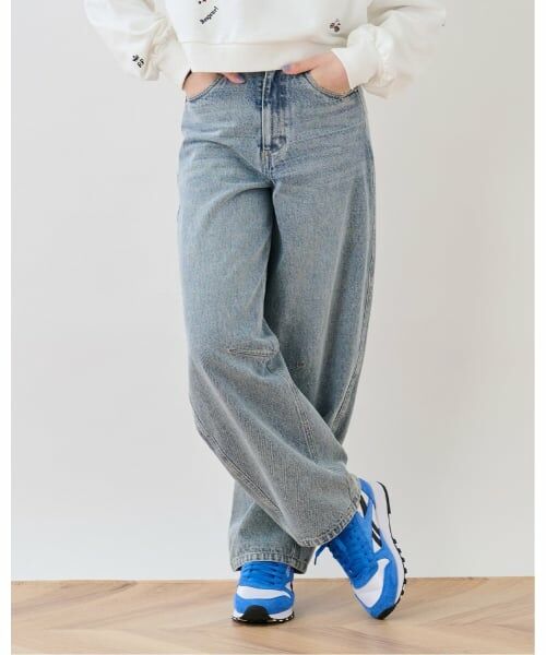 pom ponette junior / ポンポネット ジュニア その他パンツ | ベルトつきバレルシルエットパンツ(ライト ブルー)