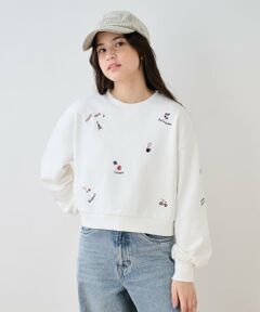 pom ponette junior / ポンポネット ジュニア スウェット | 【130cmあり】パリ柄刺しゅうプルオーバー