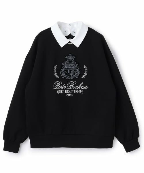 pom ponette junior / ポンポネット ジュニア スウェット | 衿つきエンブレム刺しゅうトップス（黒）