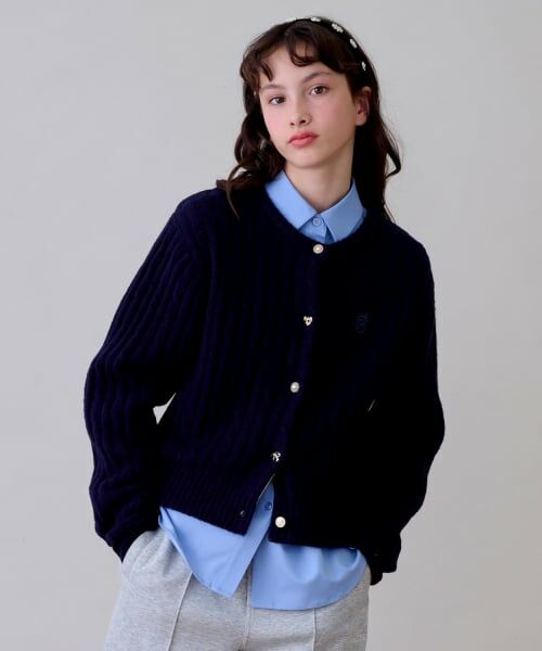 pom ponette junior / ポンポネット ジュニア ニット・セーター | 多釦カーデ＋シャツセット（紺）