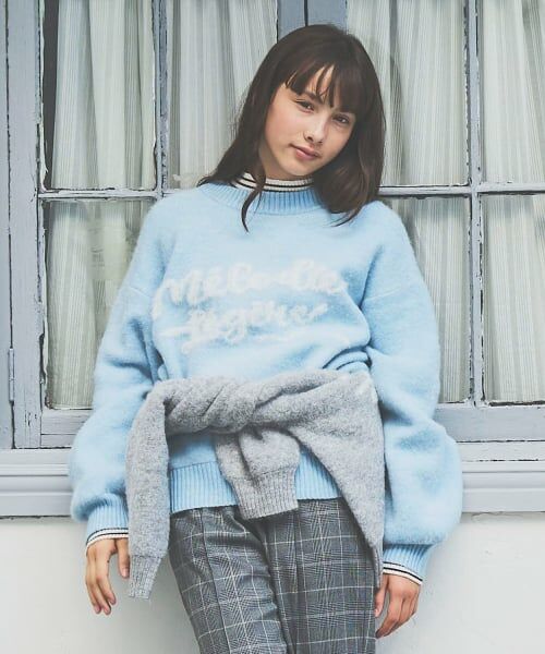 pom ponette junior / ポンポネット ジュニア ニット・セーター | ロゴジャカードニットプルオーバー（サックス）