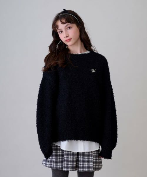 pom ponette junior / ポンポネット ジュニア ニット・セーター | ブークレーニット×チュニックトップス（黒）