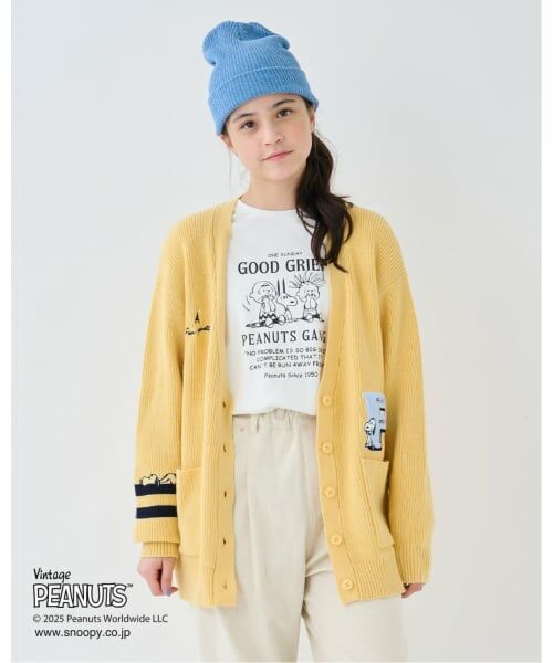 pom ponette junior / ポンポネット ジュニア カーディガン・ボレロ | 【130cmあり】【PEANUTS】レタードカーディガン×ロンTセット（レモン イエロー）