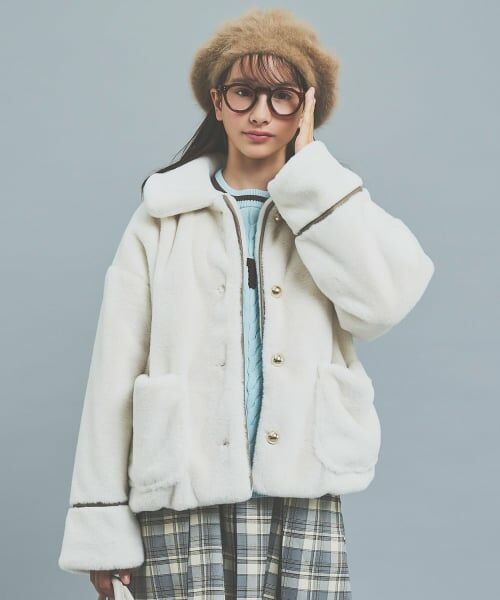 pom ponette junior / ポンポネット ジュニア ブルゾン | 【130cmあり】フェイクファーブルゾン（オフ ホワイト）