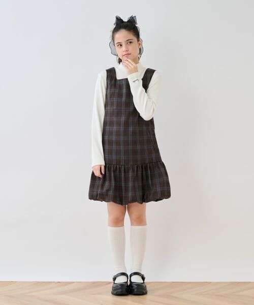 pom ponette junior / ポンポネット ジュニア ミニ丈・ひざ丈ワンピース | 【130cmあり】バルーンジャンスカインナーセット（茶）