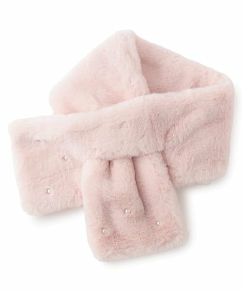 pom ponette junior / ポンポネット ジュニア マフラー・ショール・スヌード・ストール | パールつきフェイクファーティペット（ライト ピンク）