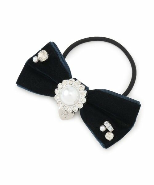 pom ponette junior / ポンポネット ジュニア ヘアゴム・シュシュ | ビジューベロアリボンヘアゴム（紺）