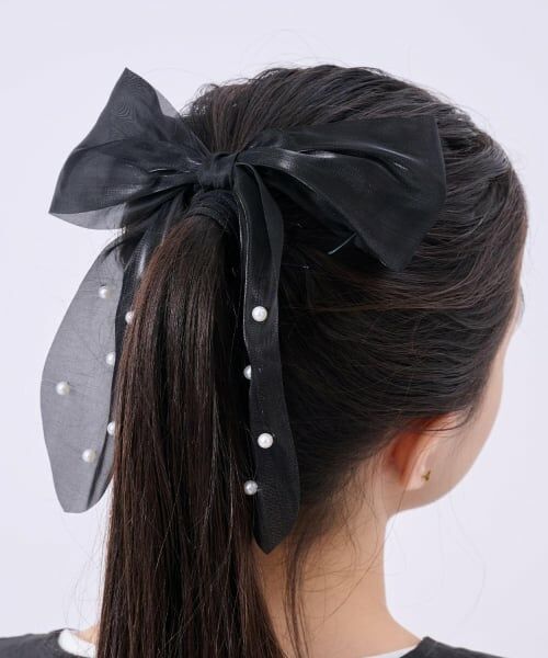 pom ponette junior / ポンポネット ジュニア ヘアゴム・シュシュ | シアーパールリボンヘアゴム（黒）