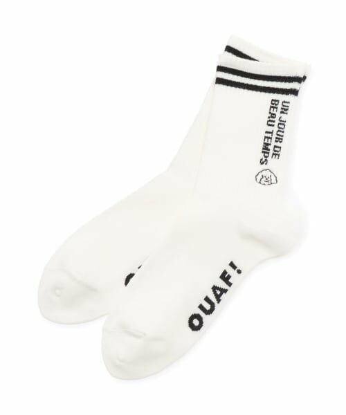 pom ponette junior / ポンポネット ジュニア ソックス | イヌ刺しゅうライン入りリブクルーソックス（オフ ホワイト）