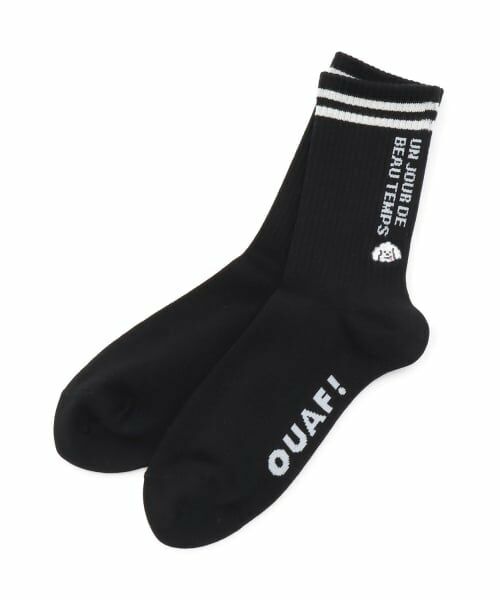 pom ponette junior / ポンポネット ジュニア ソックス | イヌ刺しゅうライン入りリブクルーソックス（黒）