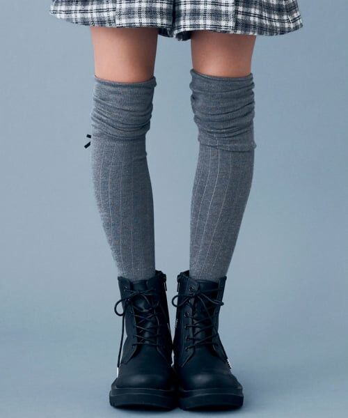 pom ponette junior / ポンポネット ジュニア ソックス | 2WAYリボンニーハイソックス（グレー）