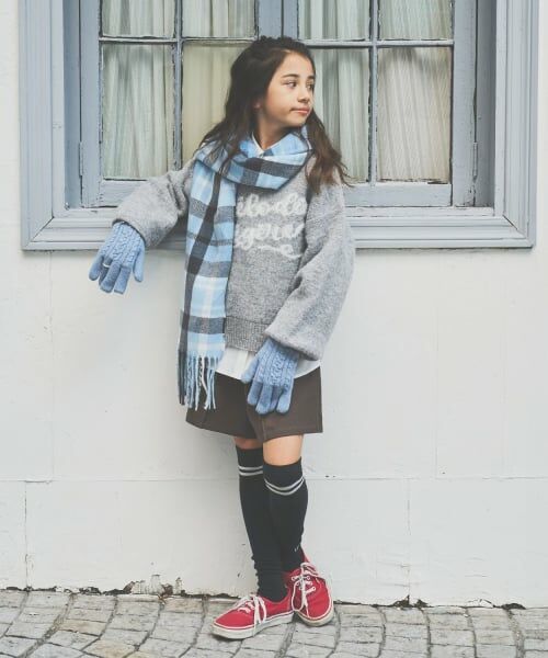 pom ponette junior / ポンポネット ジュニア マフラー・ショール・スヌード・ストール | 【静電気防止】カシミヤタッチチェックマフラー | 詳細12