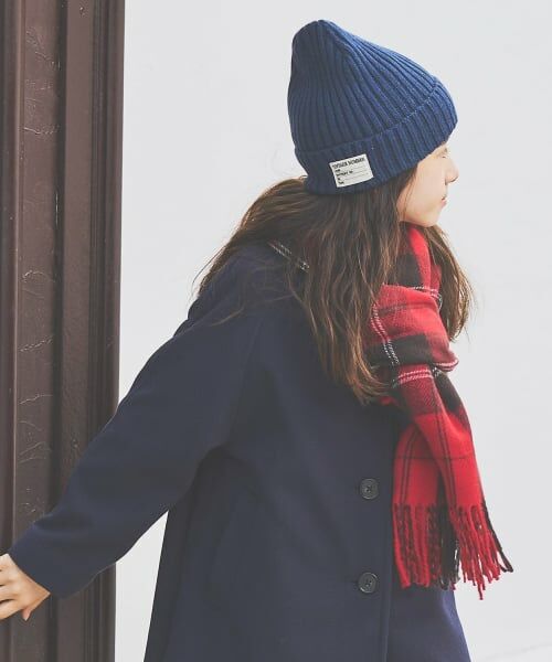 pom ponette junior / ポンポネット ジュニア マフラー・ショール・スヌード・ストール | 【静電気防止】カシミヤタッチチェックマフラー（赤）