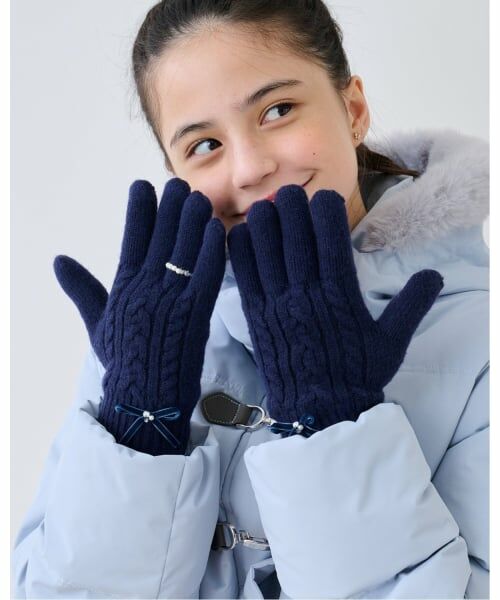 pom ponette junior / ポンポネット ジュニア 手袋 | 裏シャギー手袋（紺）
