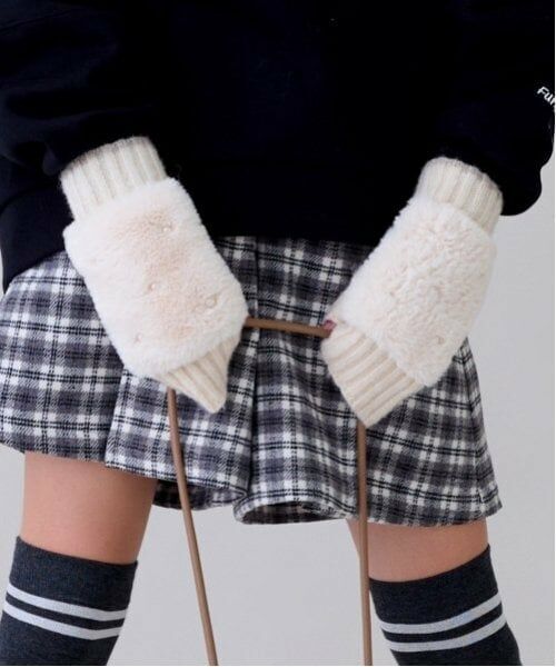 pom ponette junior / ポンポネット ジュニア 手袋 | ミトンファー手袋（アイボリー）