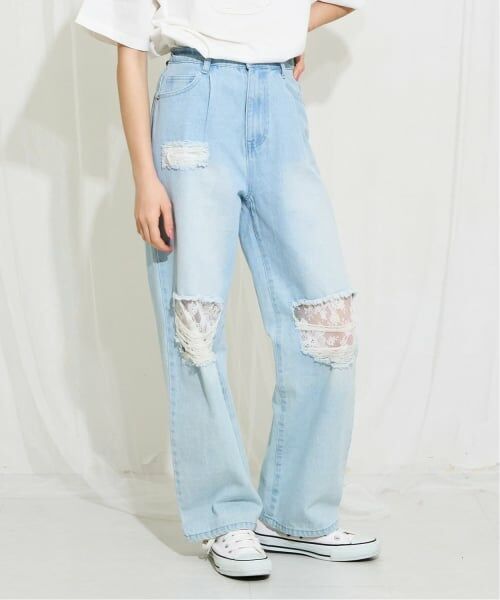 pom ponette junior / ポンポネット ジュニア その他パンツ | ダメージデニムパンツ(ライト ブルー)