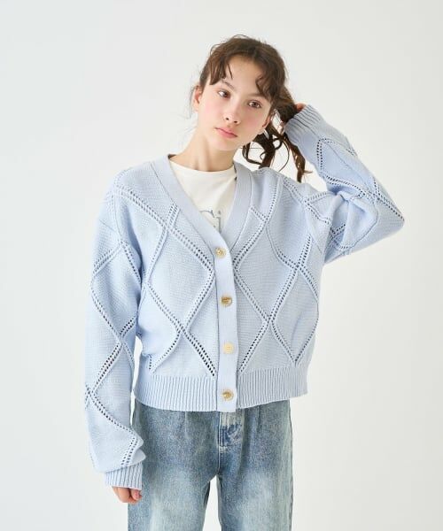 pom ponette junior / ポンポネット ジュニア カーディガン・ボレロ | アーガイルメッシュカーディガン＆Tシャツセット（ブルー グレー）