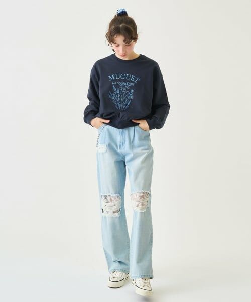 pom ponette junior / ポンポネット ジュニア スウェット | フラワー刺しゅうプルオーバー | 詳細12