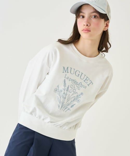 pom ponette junior / ポンポネット ジュニア スウェット | フラワー刺しゅうプルオーバー（オフ ホワイト）