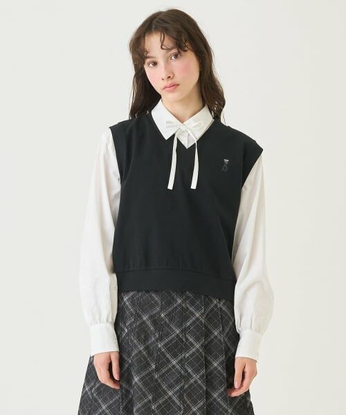 pom ponette junior / ポンポネット ジュニア シャツ・ブラウス | カットソーベスト＆刺しゅうブラウスセット（黒）
