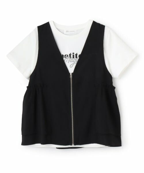 pom ponette junior / ポンポネット ジュニア Tシャツ | ペプラムジレ×インナーTシャツ（黒）