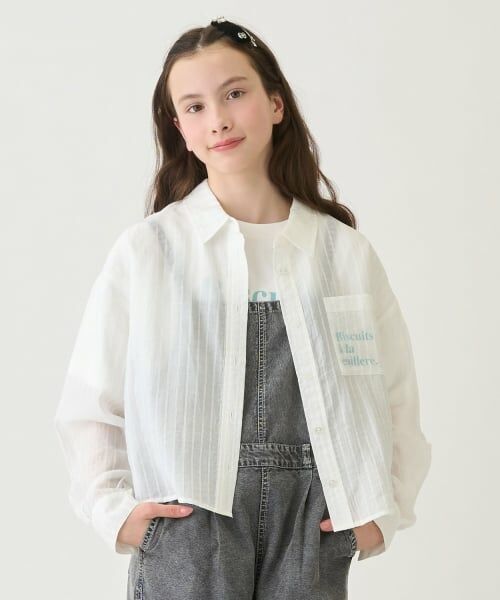 pom ponette junior / ポンポネット ジュニア シャツ・ブラウス | 【130cmあり】シアーシャツ×インナーTシャツセット（白）