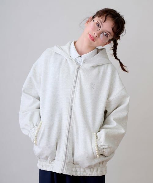 pom ponette junior / ポンポネット ジュニア パーカー | 裏起毛ダンボールジップパーカ（シロ杢）