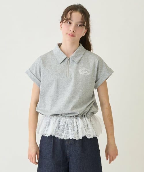 pom ponette junior / ポンポネット ジュニア Tシャツ | ハーフジップレーストップス（ライト グレー）