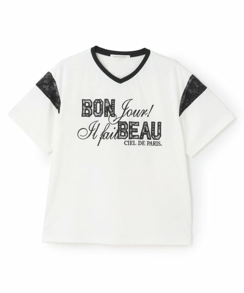 pom ponette junior / ポンポネット ジュニア Tシャツ | 【130cmあり】【接触冷感】レースワッペンTシャツ（オフ ホワイト）