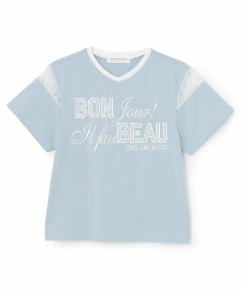 pom ponette junior / ポンポネット ジュニア Tシャツ | 【130cmあり】【接触冷感】レースワッペンTシャツ（ライト ブルー）