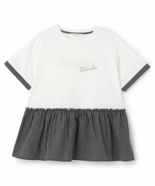 pom ponette junior / ポンポネット ジュニア Tシャツ | 【接触冷感】ペプラムチェックプルオーバー（オフ ホワイト）
