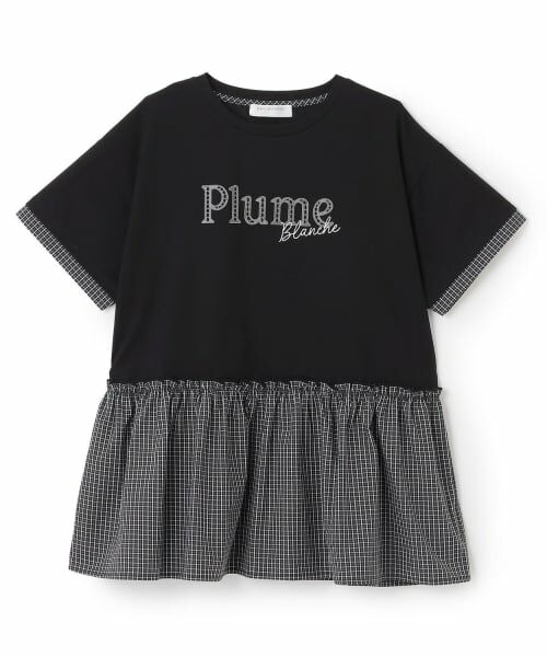 pom ponette junior / ポンポネット ジュニア Tシャツ | 【接触冷感】ペプラムチェックプルオーバー（黒）