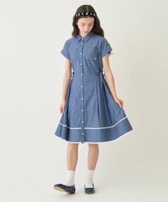 pom ponette junior / ポンポネット ジュニア ミニ丈・ひざ丈ワンピース | 【130cmあり】サイドリボンシャツワンピース