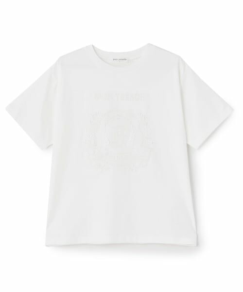 pom ponette junior / ポンポネット ジュニア Tシャツ | 【130cmあり】【接触冷感】レースモチーフ刺しゅうTシャツ（オフ ホワイト）