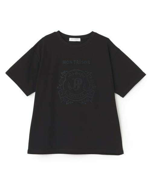 pom ponette junior / ポンポネット ジュニア Tシャツ | 【130cmあり】【接触冷感】レースモチーフ刺しゅうTシャツ（黒）