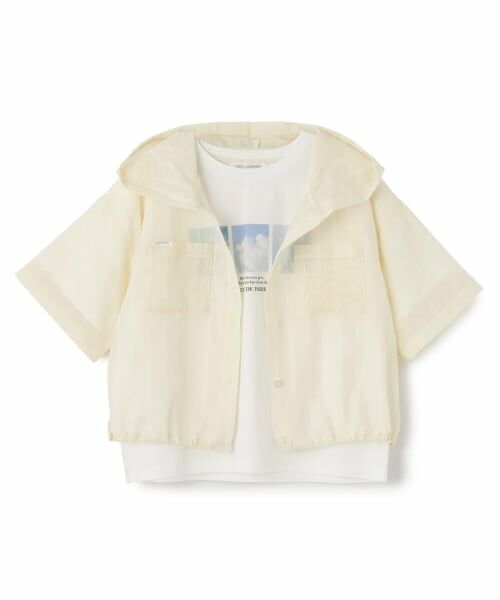 pom ponette junior / ポンポネット ジュニア パーカー | 【130cmあり】シアーシャツパーカ＆Tシャツセット（オフ ホワイト）
