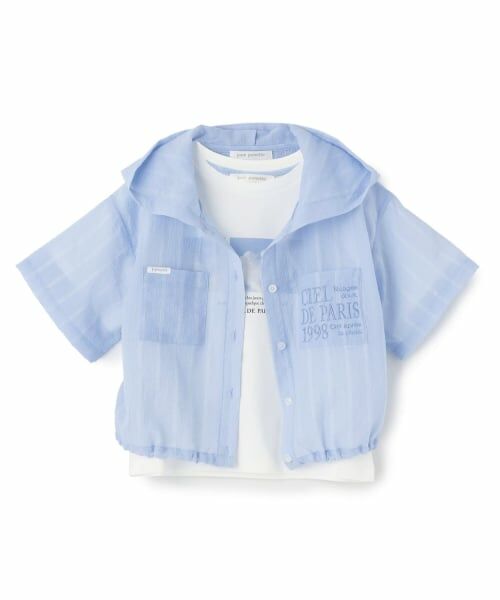 pom ponette junior / ポンポネット ジュニア パーカー | 【130cmあり】シアーシャツパーカ＆Tシャツセット（ブルー）