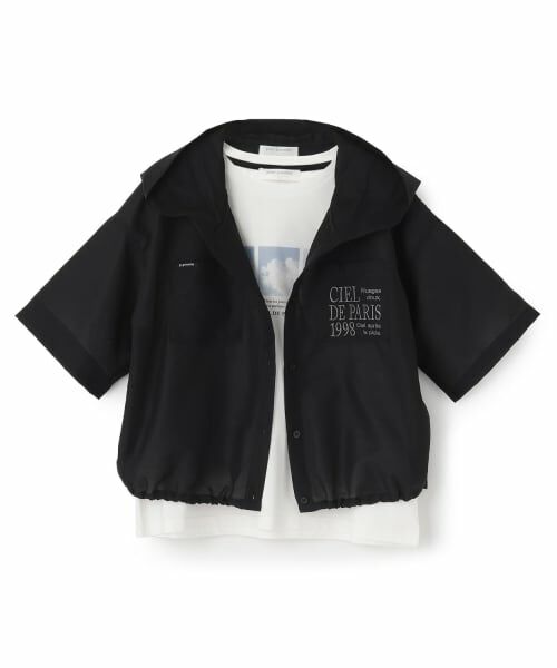 pom ponette junior / ポンポネット ジュニア パーカー | 【130cmあり】シアーシャツパーカ＆Tシャツセット（黒）