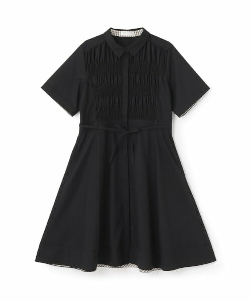 pom ponette junior / ポンポネット ジュニア ミニ丈・ひざ丈ワンピース | シャーリングワンピース(黒)