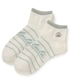 pom ponette junior / ポンポネット ジュニア ソックス | 犬刺しゅう+ライン入り短丈ソックス