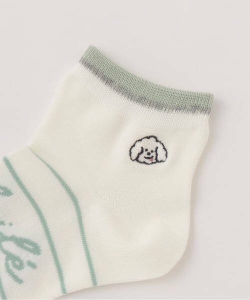 pom ponette junior / ポンポネット ジュニア ソックス | 犬刺しゅう+ライン入り短丈ソックス | 詳細1