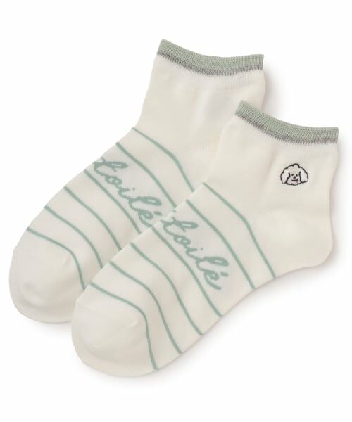 pom ponette junior / ポンポネット ジュニア ソックス | 犬刺しゅう+ライン入り短丈ソックス（オフ ホワイト）